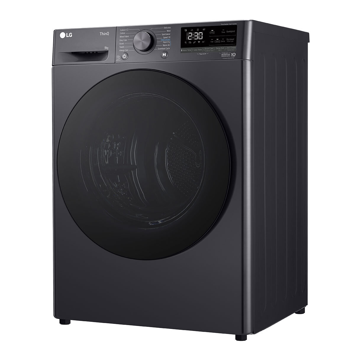 Side view LG FDV709GN WiFi-enabled 9kg Heat Pump Dryer, A++ Rated in White