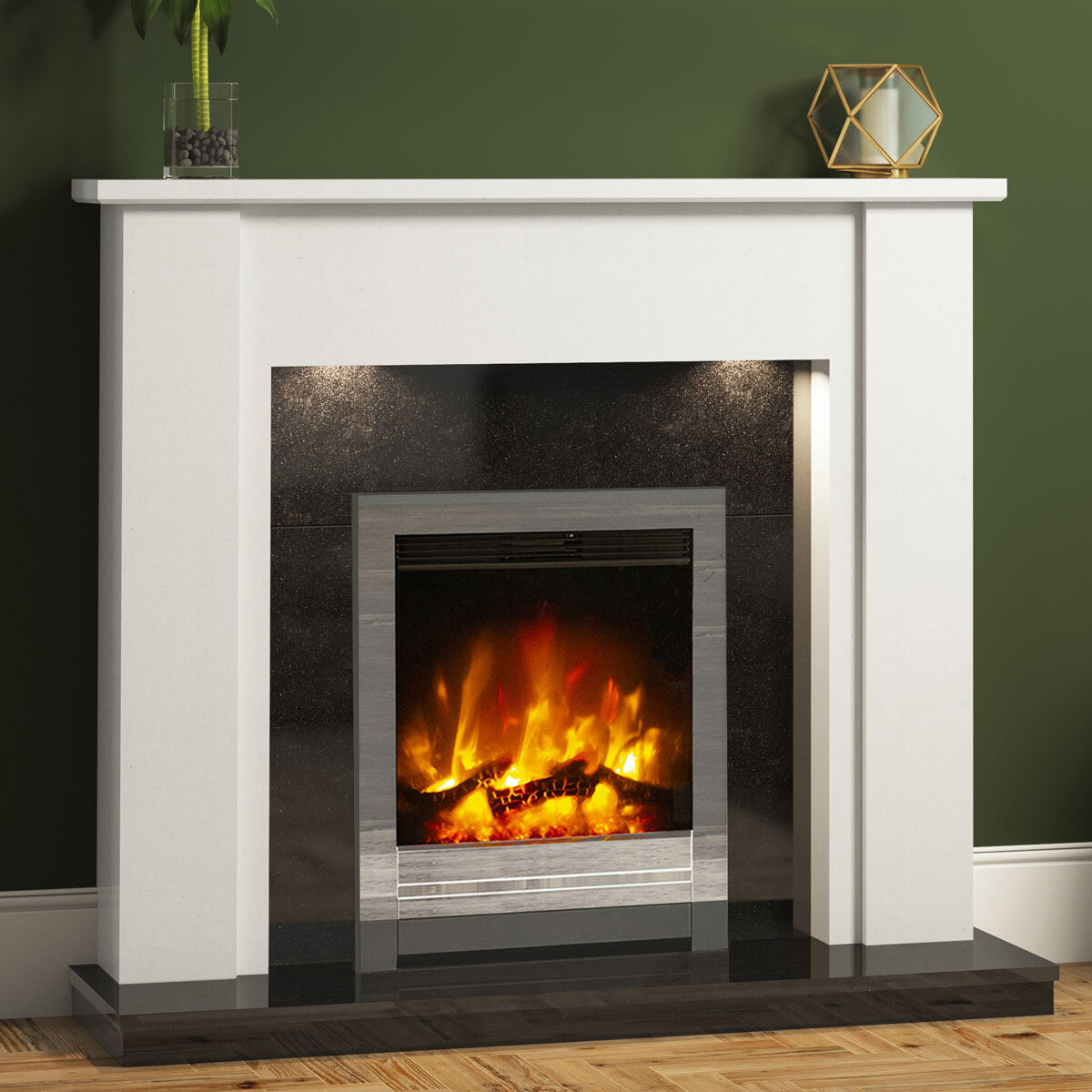 Flare Elda Electric Marble Fireplace Suite in White, 2kW