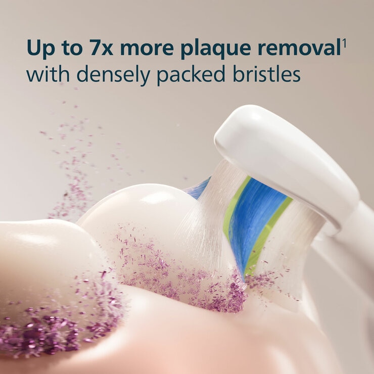 Close up of Philips Brush Head 6 Pack in White brushing teeth