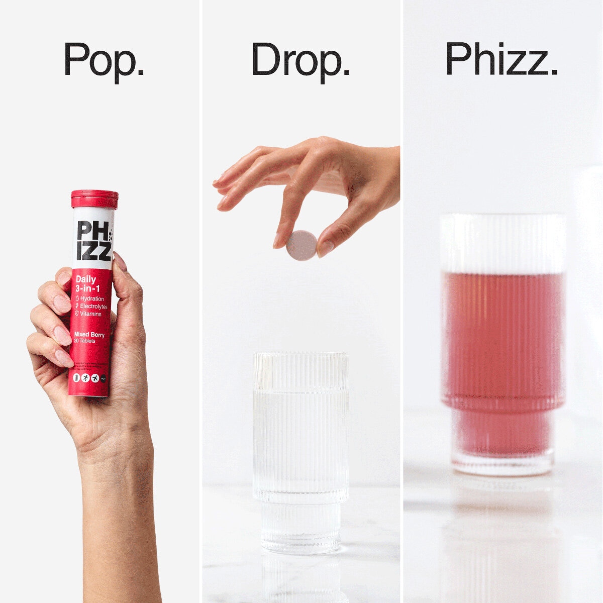 information on Phizz effervescent electrolytes in mixed berry