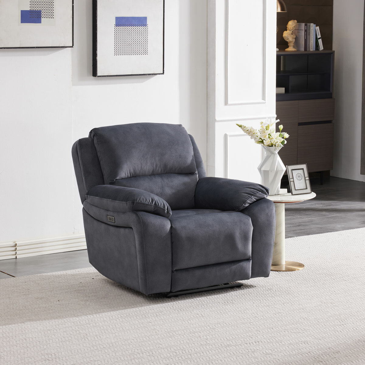 Belagio Grey Fabric Power Recliner Armchair