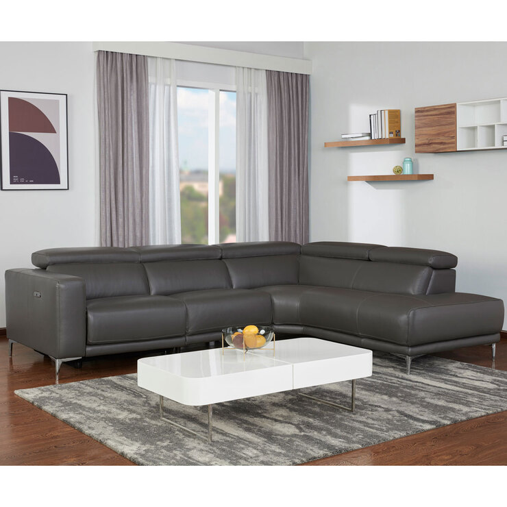 Gilman Creek Redland Dark Grey Leather Reclining Sectional Sofa with