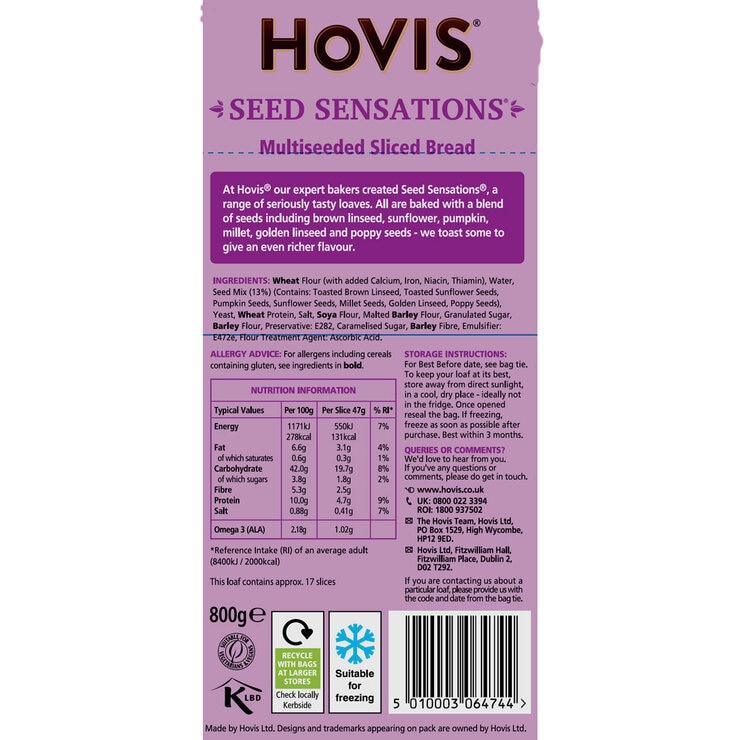 Hovis Seed Sensation Sliced Bread, 800g