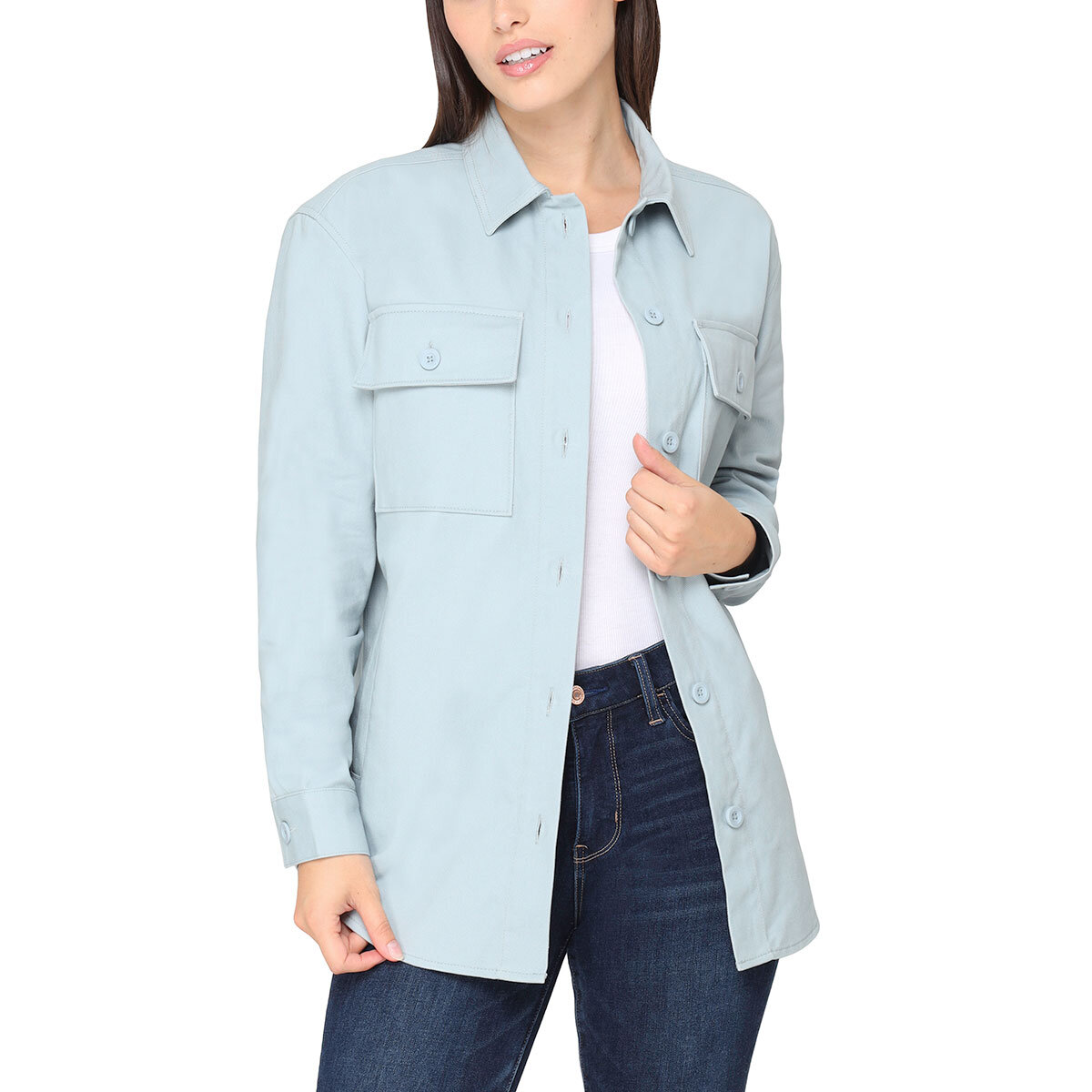 BC Clothing Ladies Cotton Twill Shacket in Pink - Light Blue M