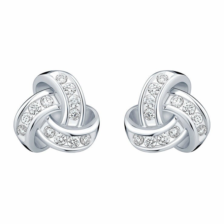 0.15ctw Round Brilliant Cut Diamond Knot Earrings, 14ct White Gold