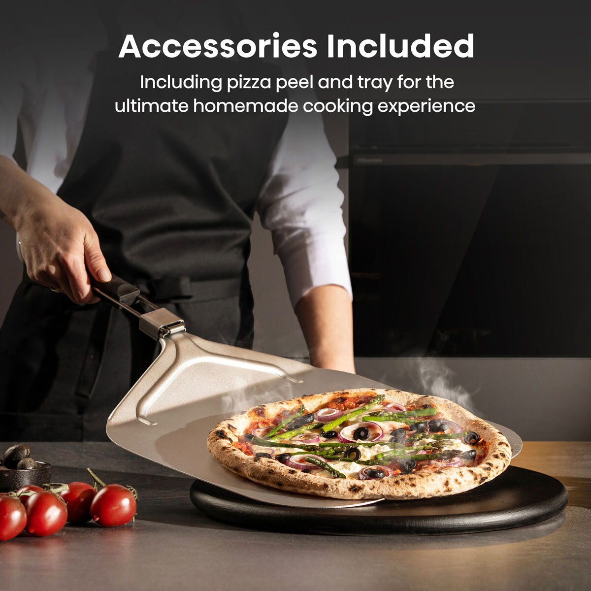 Hisense Hi6 BlackLine HO66FAPizzaChef Electric Pyrolytic Smart Oven, A+ Rated in Black