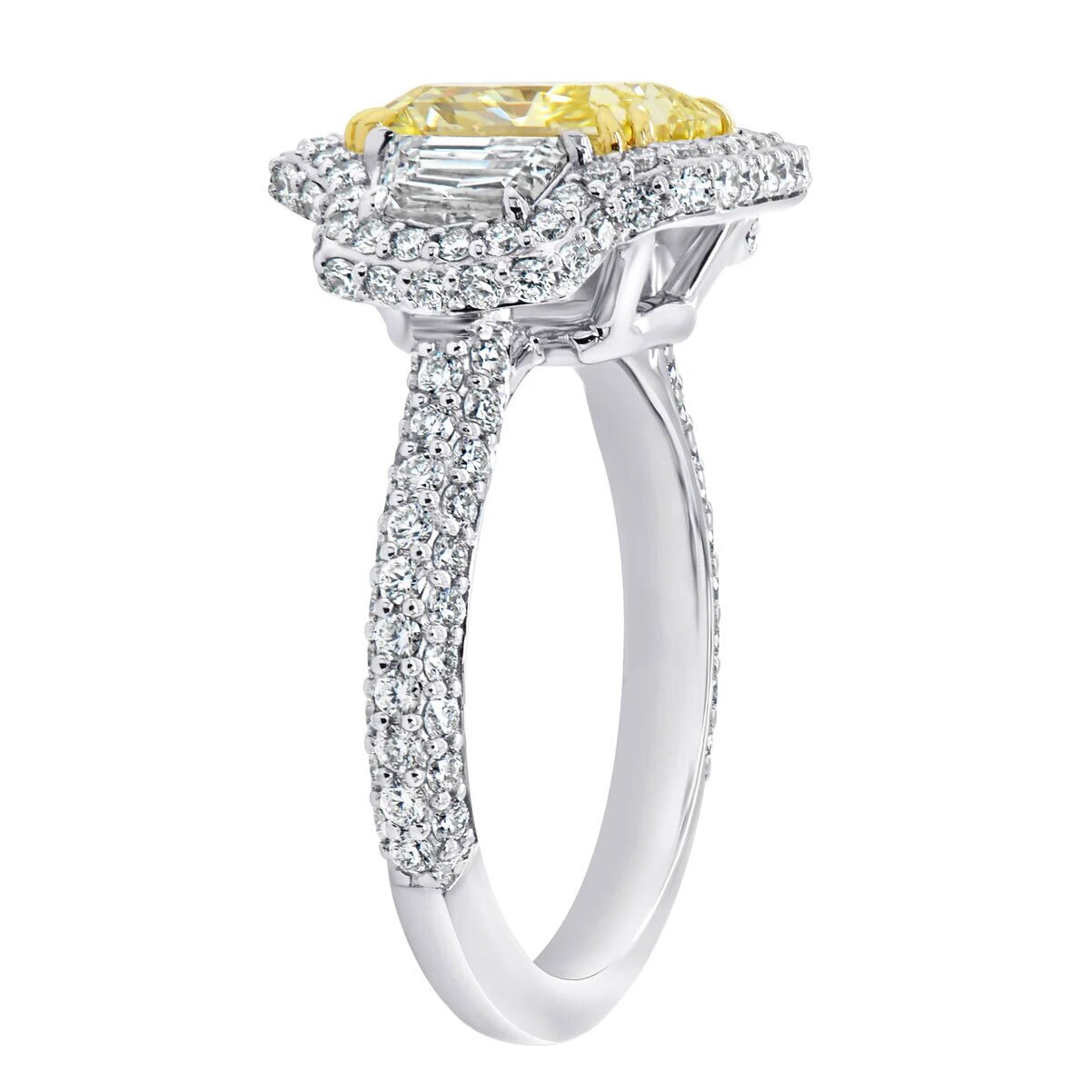 4.94ctw Radiant Cut Fancy Yellow Diamond Halo Ring, Platinum