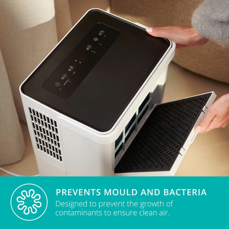 Lifestyle image of Bora Smart Dehumidifier 30L showing filter
