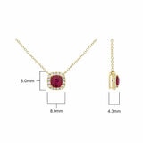 Cushion Cut Ruby & 0.13ctw Diamond Halo Necklace, 18ct Yellow Gold