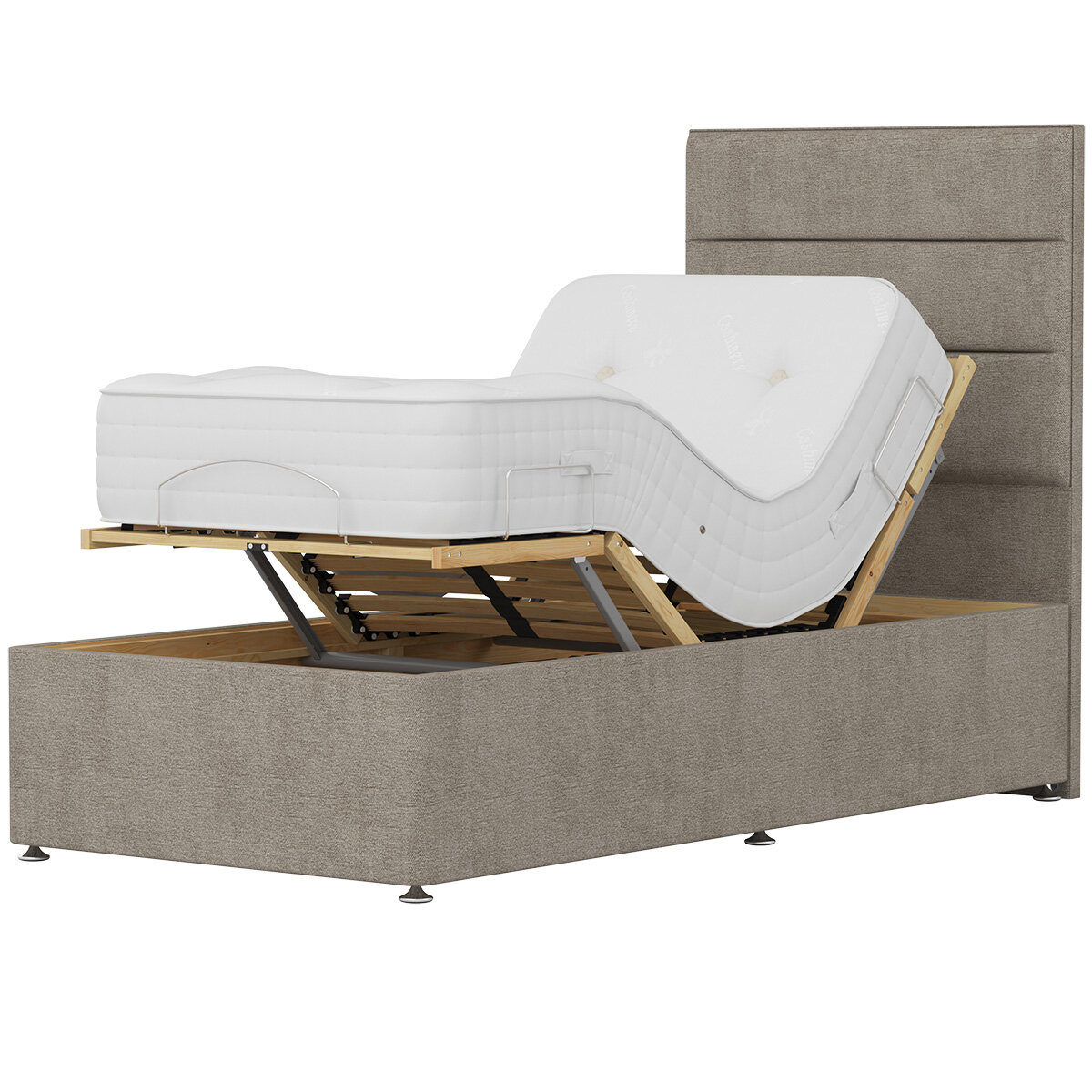 Highgrove Radnor Taupe Fabric Electric Adjustable Bed Frame with 1000 Spring Count Long Single Mattress in 2 Firmness Ratings