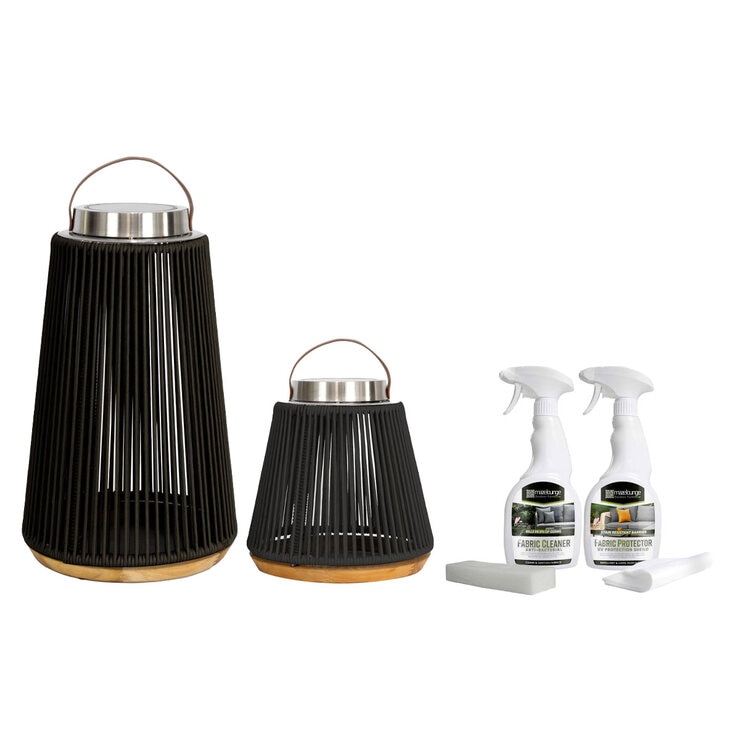 1 x Large Athena solar light,1 x Small Athena solar light,1 x Apollo LED 3x3m square cantilever umbrella,1 x Cleaning kit