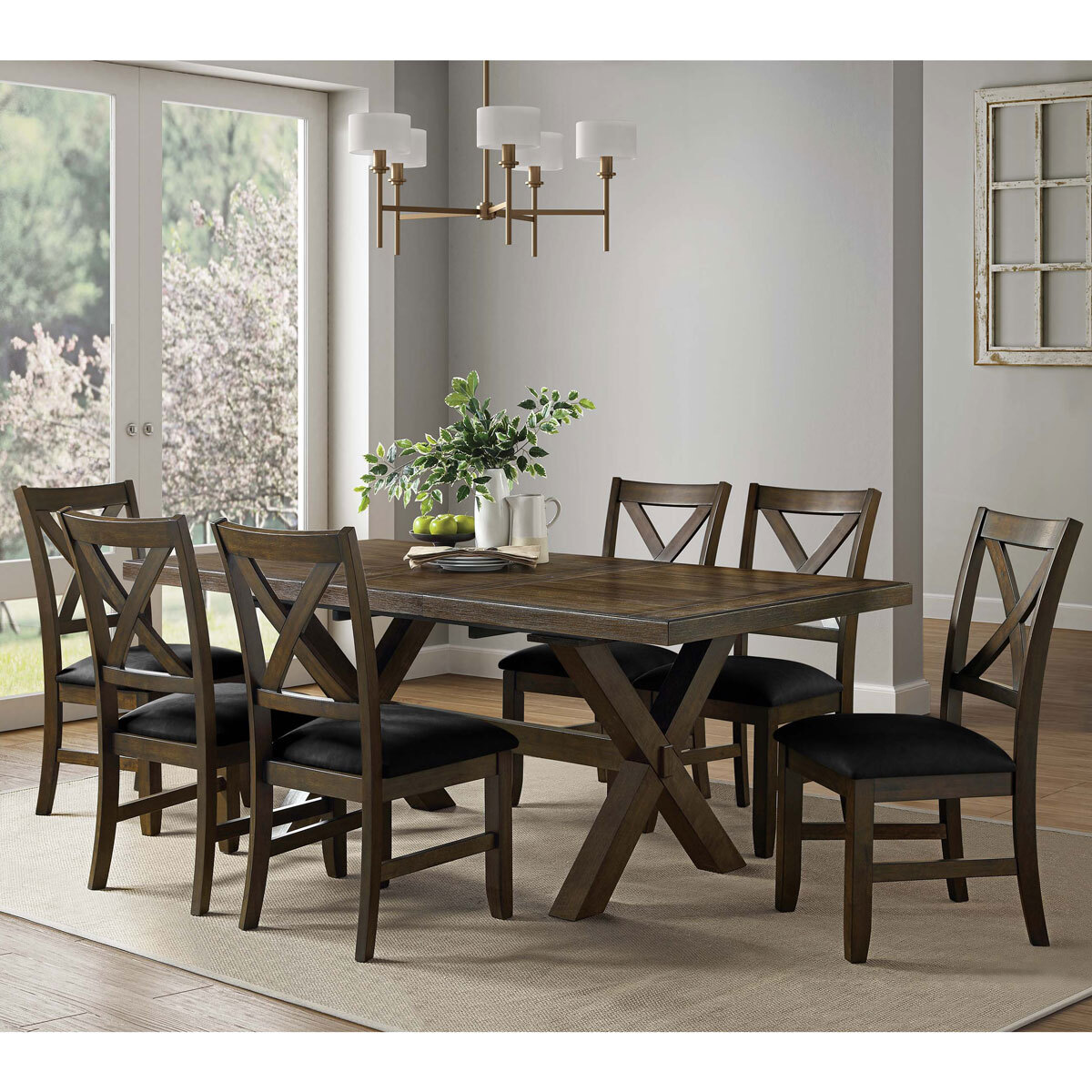 Bayside Furnishings Braeden Extending Dining Table  + 6 Cross Back Chairs, Seats 4-8