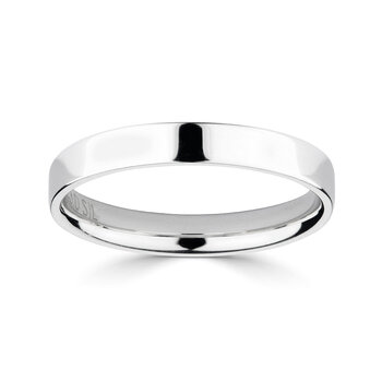 3.0mm Classic Flat Court Wedding Ring, 18ct White Gold