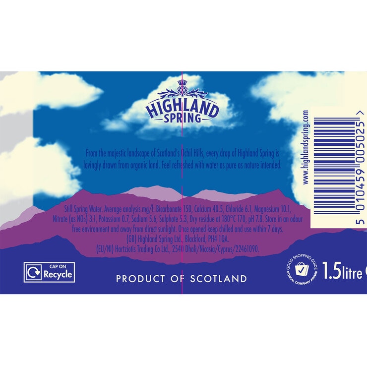 Highland Spring Still Spring Water, 12 x 1.5L