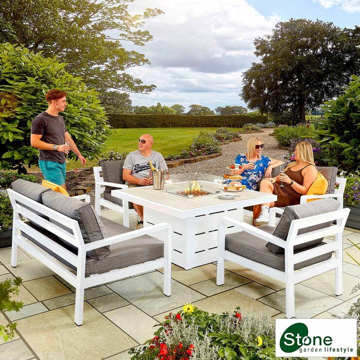 Stone Garden 5 Piece Deep Seating Fire Patio Set in Two Colours