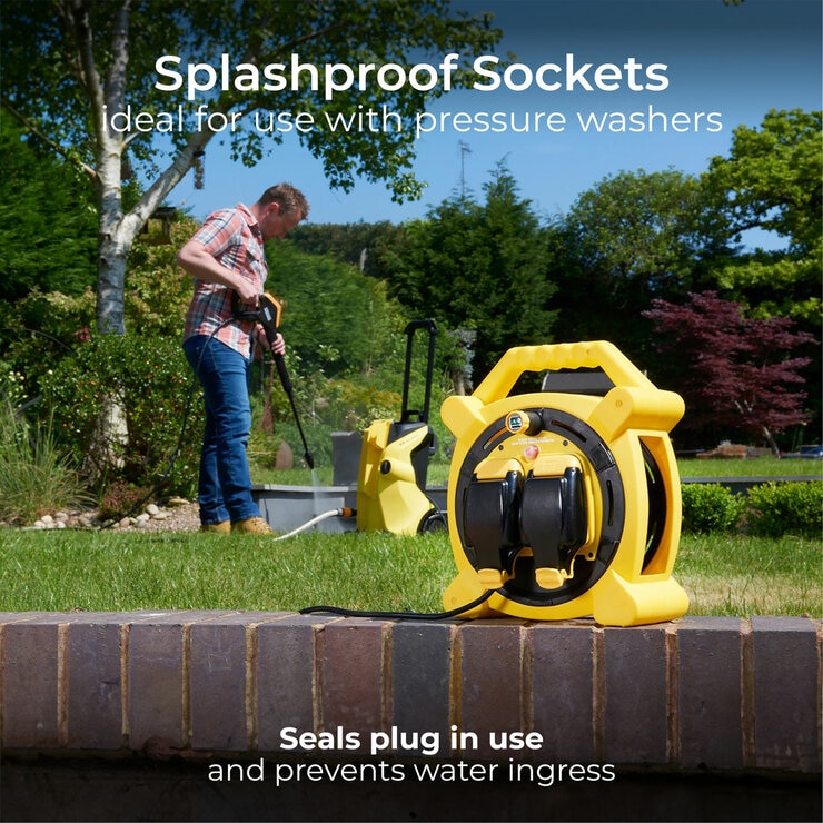 Masterplug 20M Weatherproof Cable Reel with 2 x IP54 Sockets Masterplug 20M Weatherproof Cable Reel with 2 x IP54 Sockets