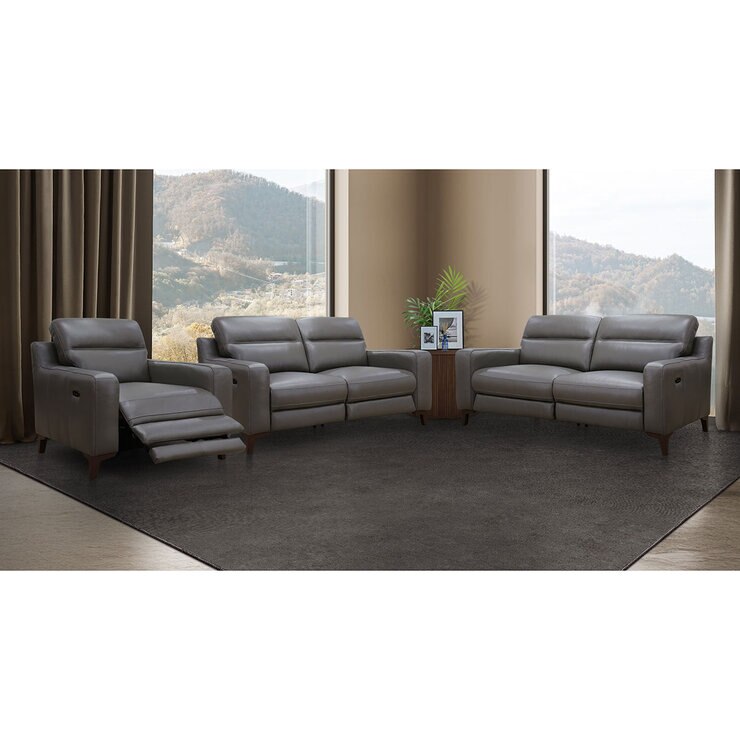 Colby Dark Grey Leather Armchair with Power Footrest