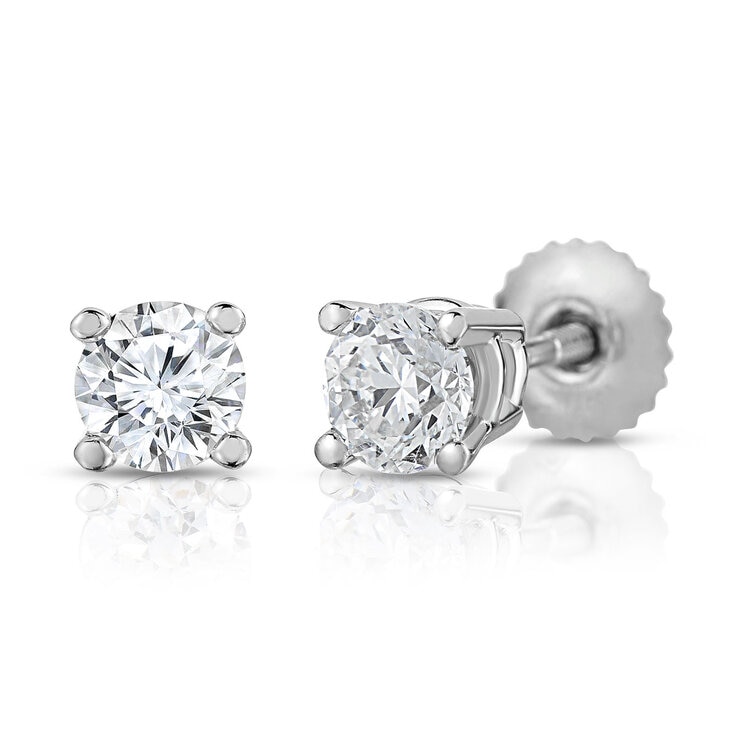1.00ctw Round Brilliant Cut Diamond Solitaire Stud Earrings, 18ct White Gold 1.00ctw Round Brilliant Cut Diamond Solitaire Stud Earrings, 18ct White Gold
