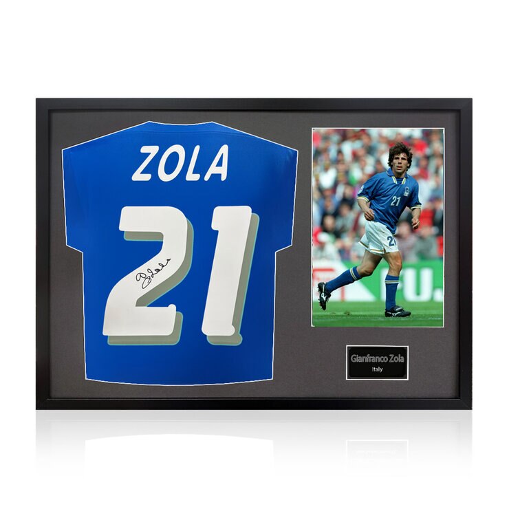 Gianfranco Zola Signed Framed Italy Football Shirt in Black