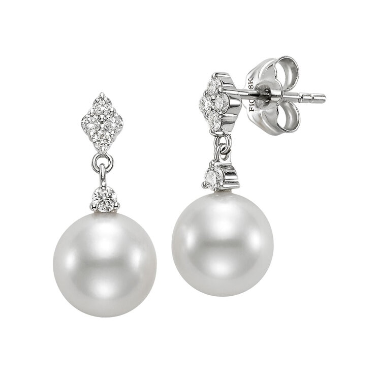 8-8.5mm Cultured Freshwater Pearl & 0.34ctw Round Brilliant Cut Diamond Earrings, 18ct White Gold 8-8.5mm Cultured Freshwater Pearl & 0.34ctw Round Brilliant Cut Diamond Earrings, 18ct White Gold