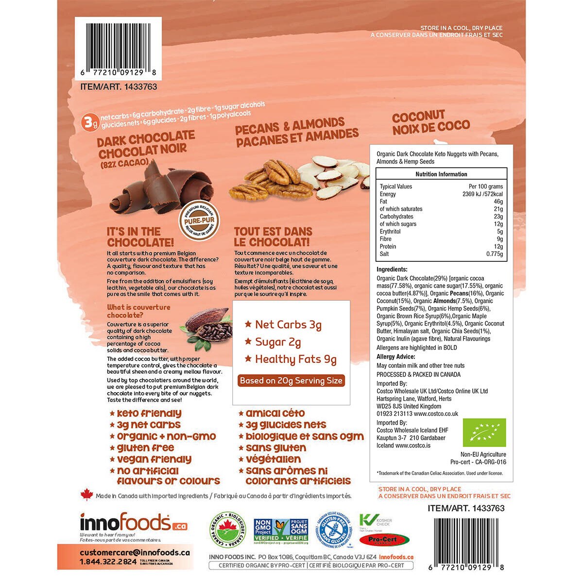 Innofoods Organic Dark Chocolate Keto Nuggets, 500g