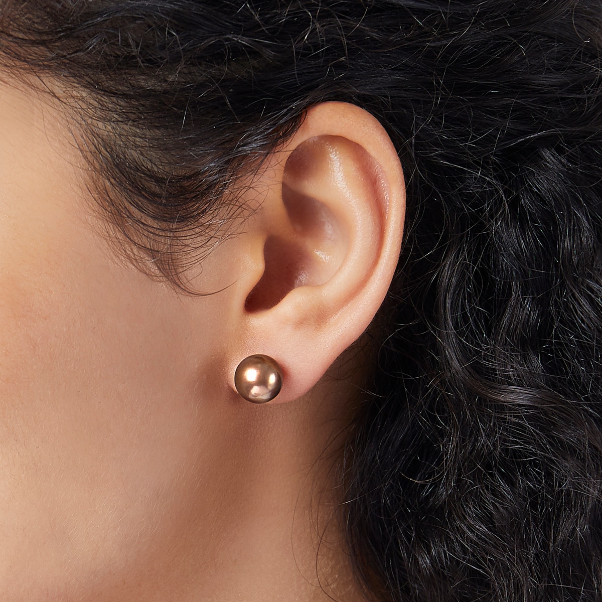 10 11mm Treated Tahitian Chocolate Brown Pearl Stud Earrings 18ct Yellow Gold
