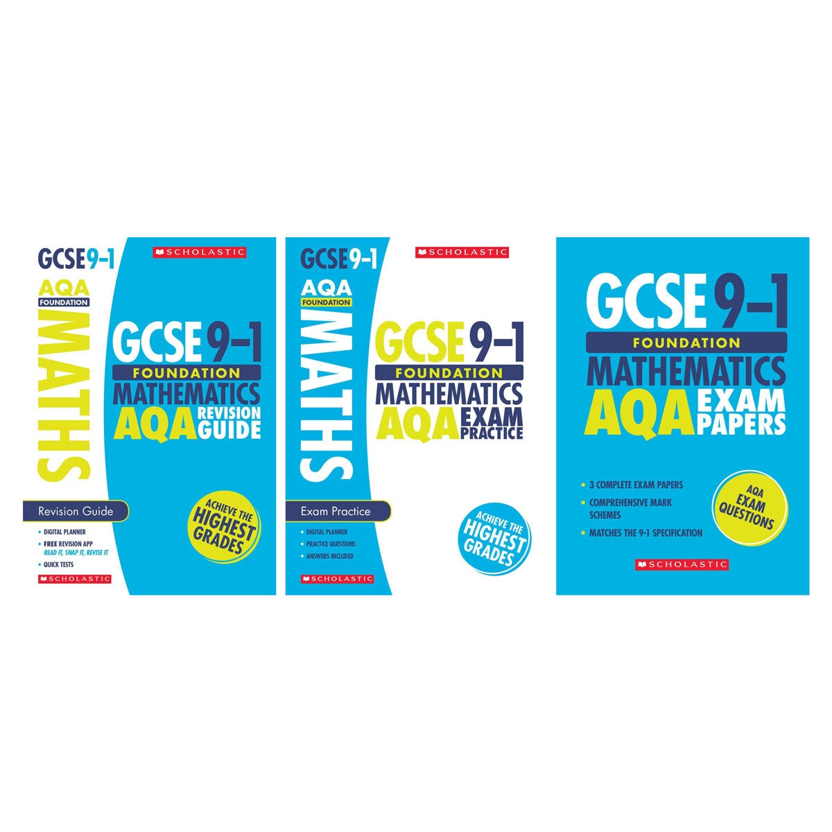 GCSE Foundation Maths AQA Revision Guide, Exam Practice & Exam Papers, 3 Book Pack