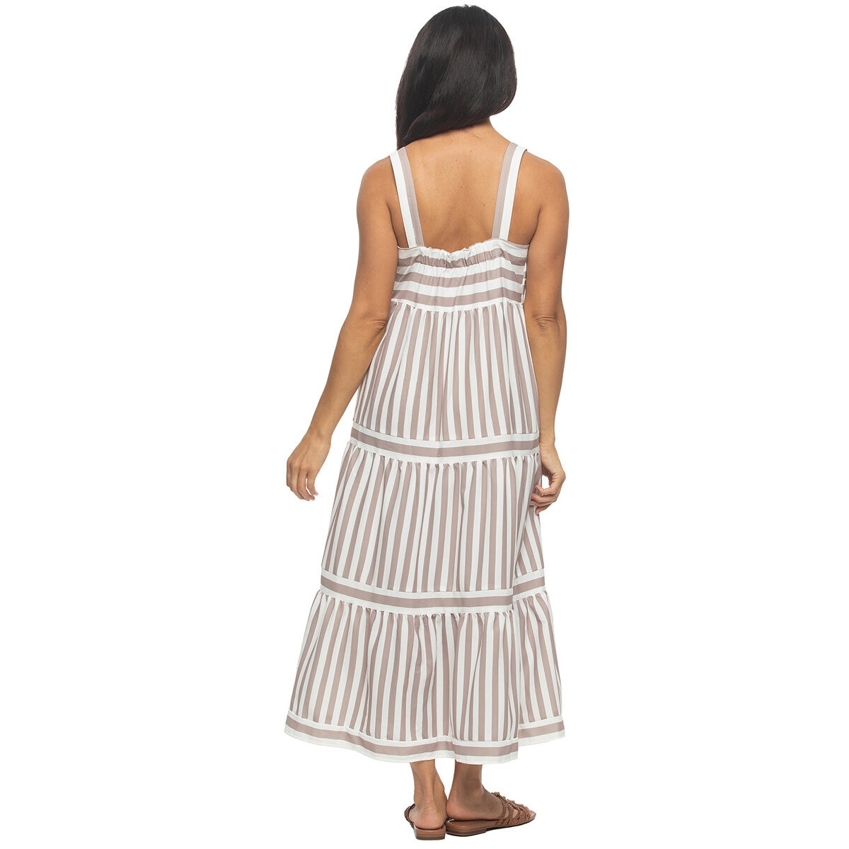 Jezebel Ladies Tiered Dress in Taupe Stripe Jezebel Ladies Tiered Dress in Taupe Stripe