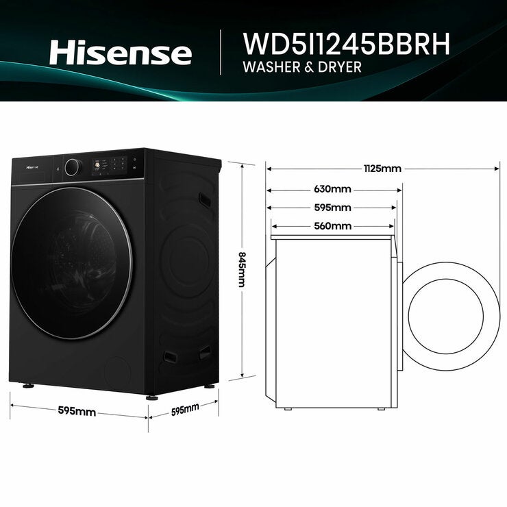 Hisense KitchenFit 5i Series WD5I1245BBRH 12kg / 8kg Washer Dryer, A Rated in Black Hisense KitchenFit 5i Series WD5I1245BBRH 12kg / 8kg Washer Dryer, A Rated in Black