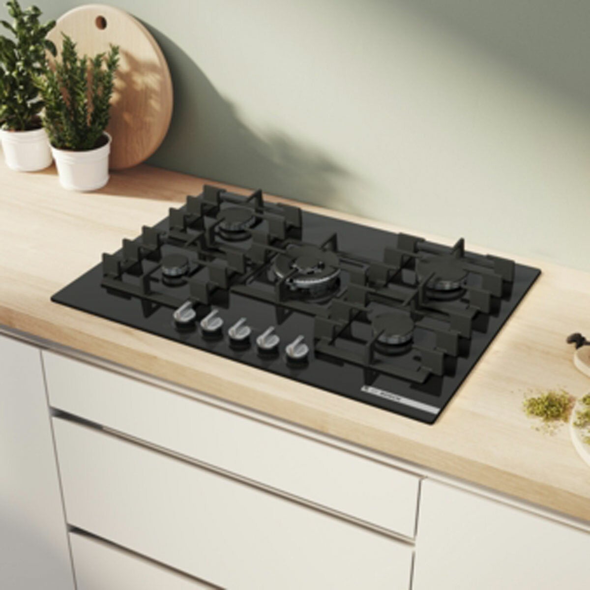Bosch Series 6 PPQ7A6I40, Tempered Glass 75cm Gas Hob in Black Bosch Series 6 PPQ7A6I40, Tempered Glass 75cm Gas Hob in Black