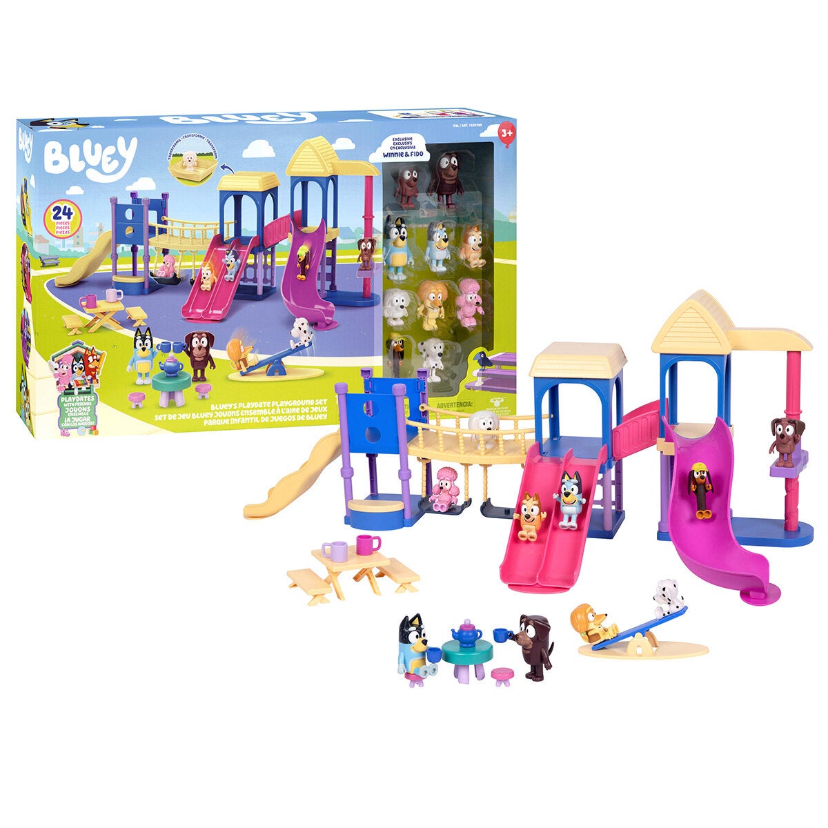 Bluey's Playdate Playground Set, 24-Piece Set with 10 figures Including exclusive Winnie and Fido (3+ Years) Bluey's Playdate Playground Set, 24-Piece Set with 10 figures Including exclusive Winnie and Fido (3+ Years)