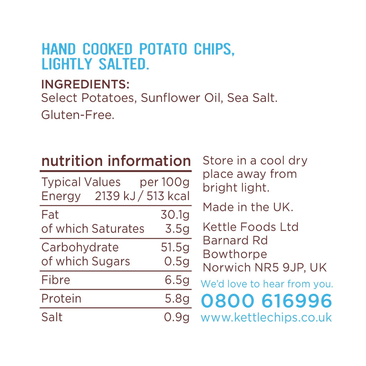 Back of pack information for crisps