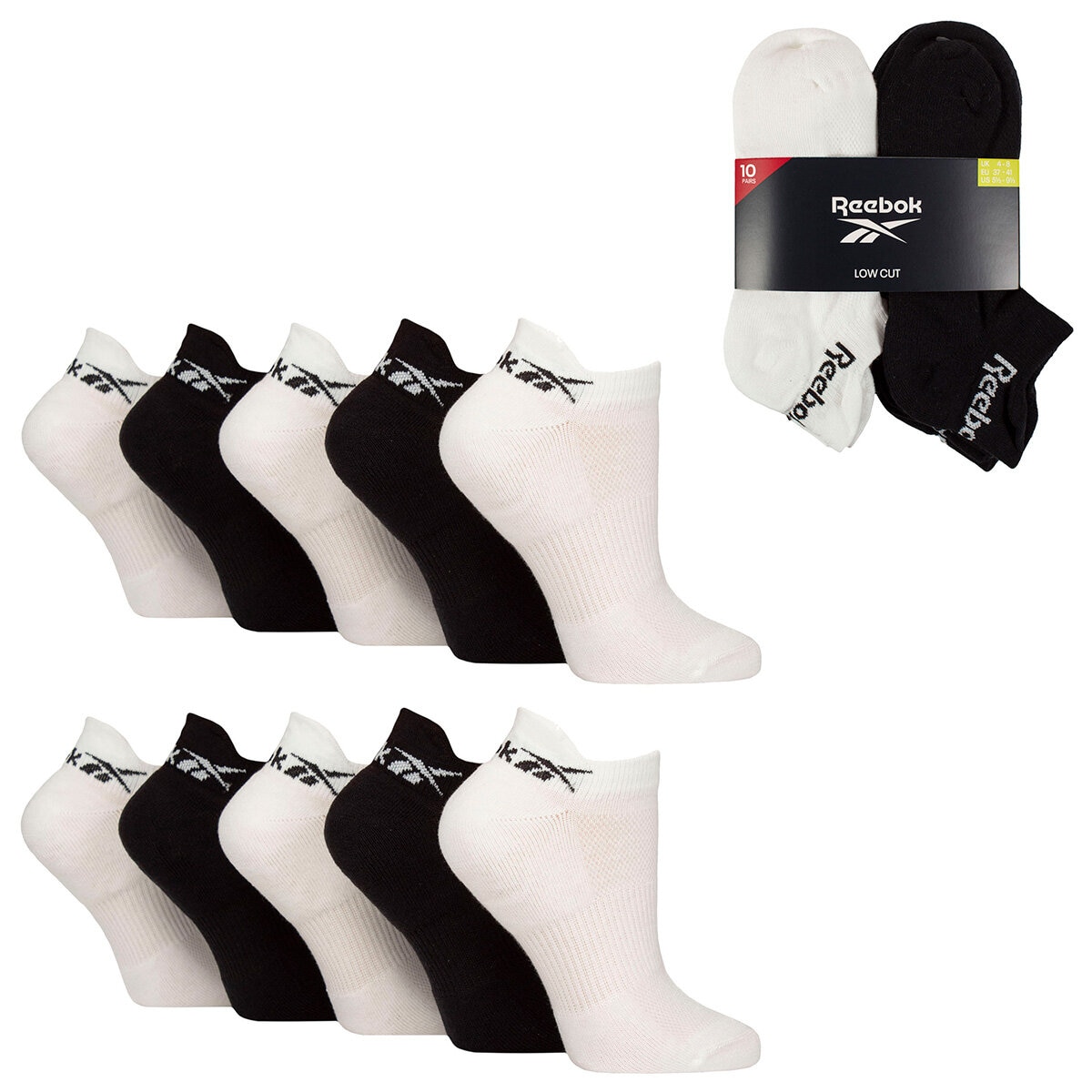 Reebok Ladies Low Cut Sock 10 Pack in Black/White Reebok Ladies Low Cut Sock 10 Pack in Black/White
