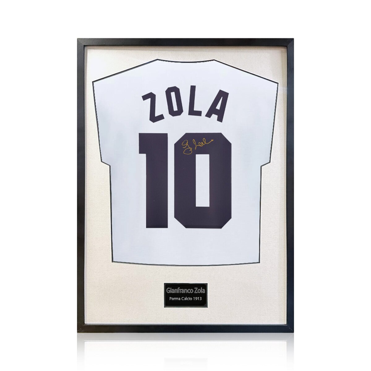Gianfranco Zola Signed Framed Parma Calcio Football Shirt in White Gianfranco Zola Signed Framed Parma Calcio Football Shirt in White