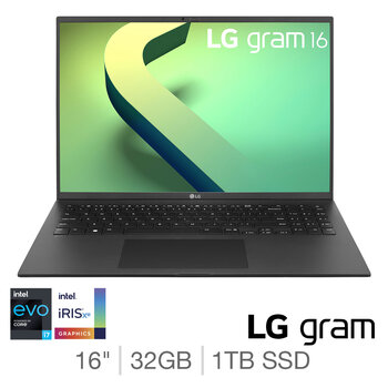 LG Gram, Intel Core i7, 32GB RAM, 1TB SSD, 16 Inch Ultra-Lightweight Laptop, 16Z90Q-K.AD78A1