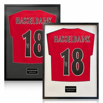 Jimmy Floyd Hasselbaink Signed Framed Middlesborough Football Shirt in 2 Options: White or Black