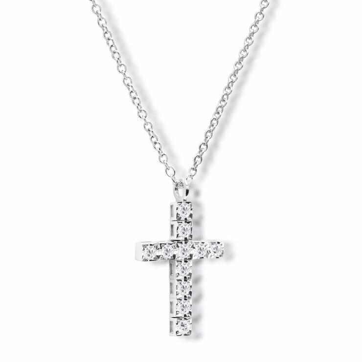 0.16ctw Round Brilliant Cut Diamond Cross Pendant, 18ct White Gold