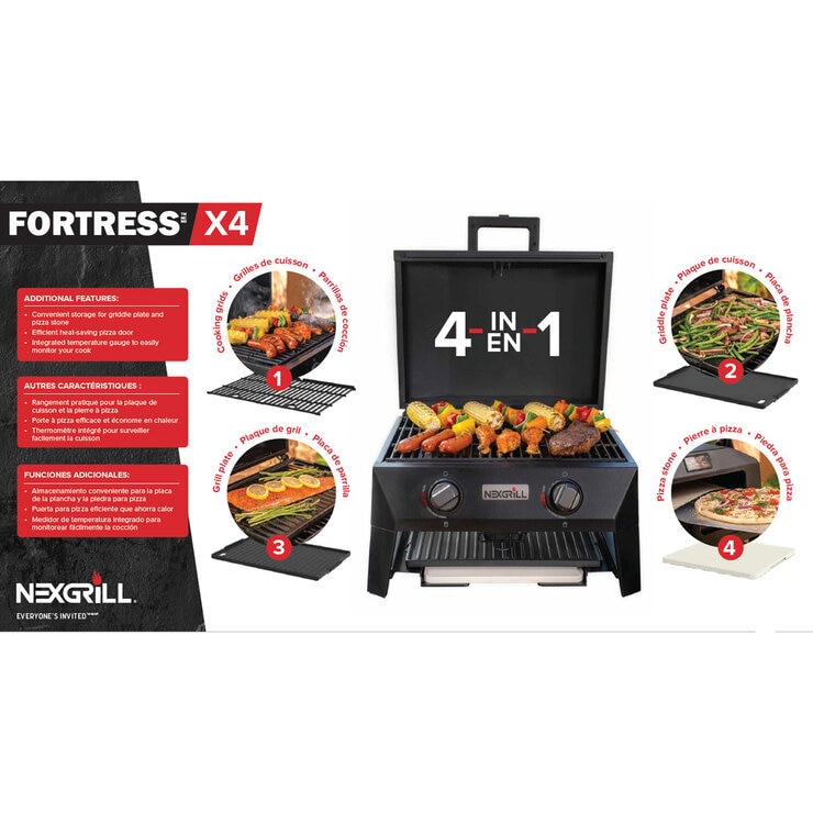 Nexgrill Fortress 2 Burner 4-in-1 BBQ Grill & Pizza Oven + Griddle + Grill Plate + Cover