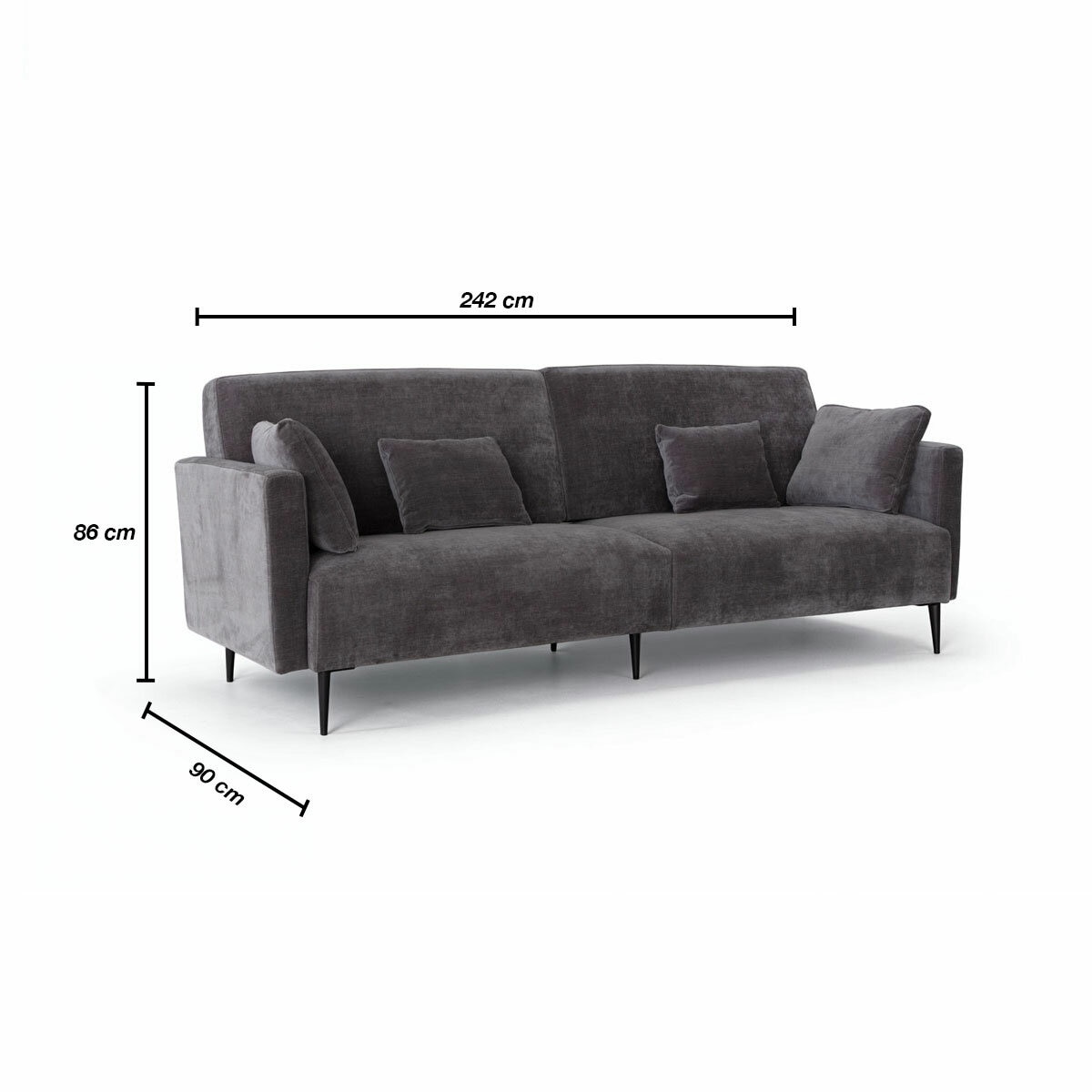 MOONAP Monroe Dark Grey Fabric 4 Seater Sofa