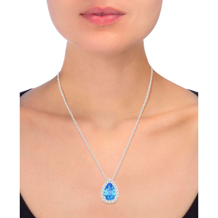 Pear Cut Blue Topaz & 0.43ctw Diamond Necklace, 18ct White Gold
