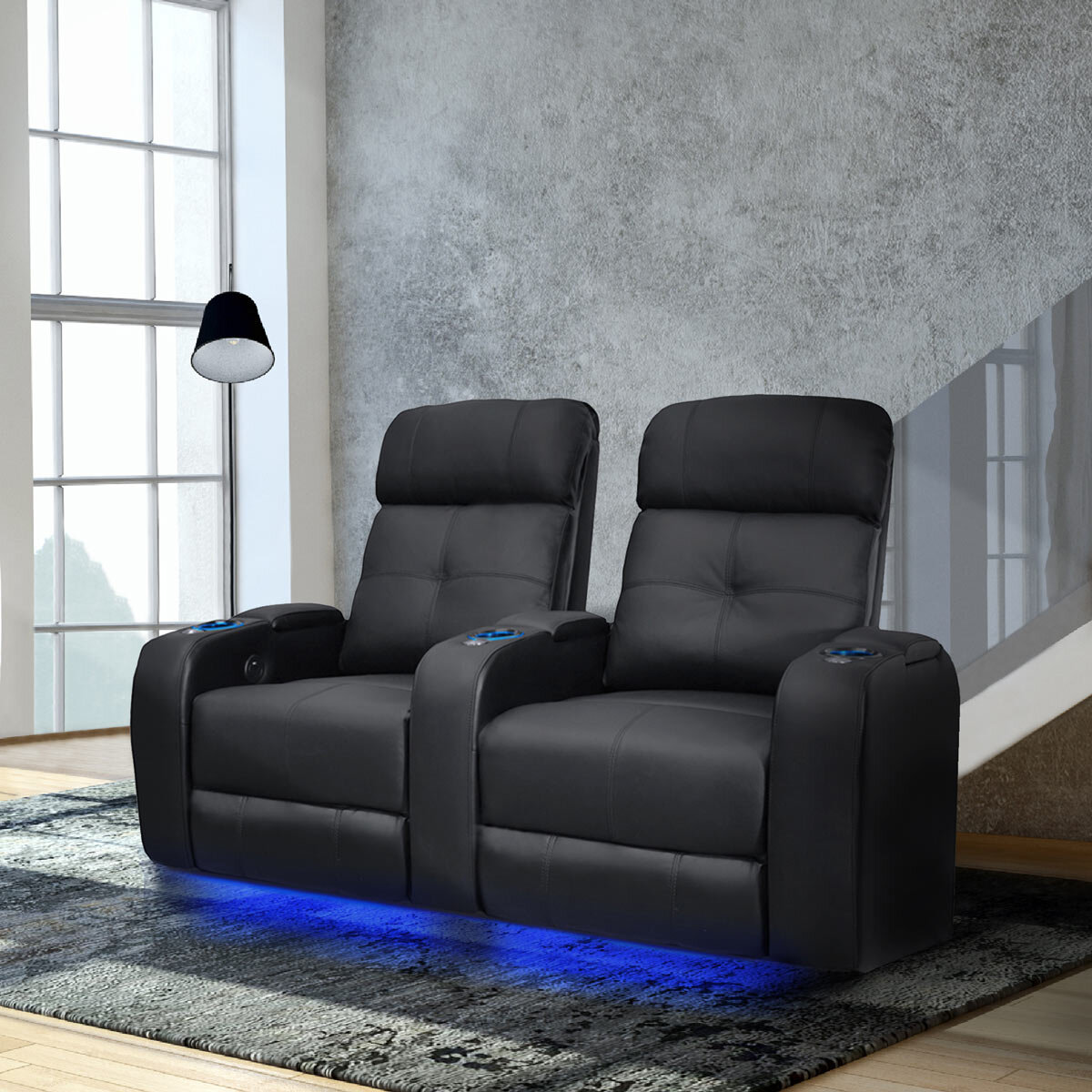 Valencia Home Theatre Seating Verona Row of 2 Chairs, Black