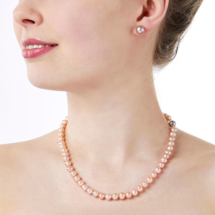 6-6.5mm Cultured Freshwater Peach Pearl Necklace, 18ct White Gold 6-6.5mm Cultured Freshwater Peach Pearl Necklace, 18ct White Gold
