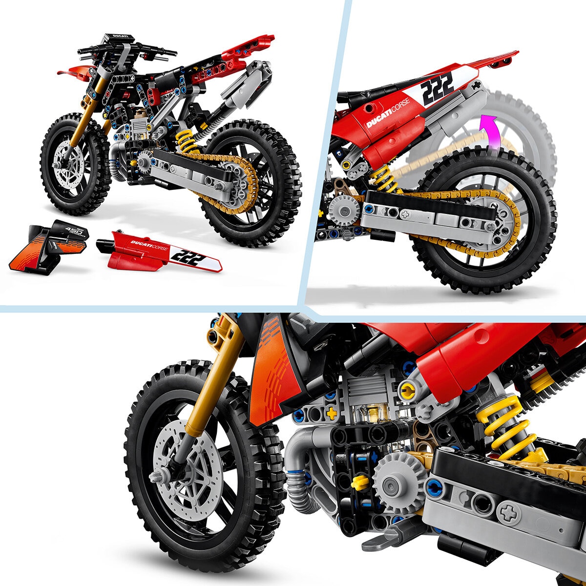LEGO Technic Ducati Desmo450 MX Factory Motorcycle - Model 42238 (10+ Years) LEGO Technic Ducati Desmo450 MX Factory Motorcycle - Model 42238 (10+ Years)