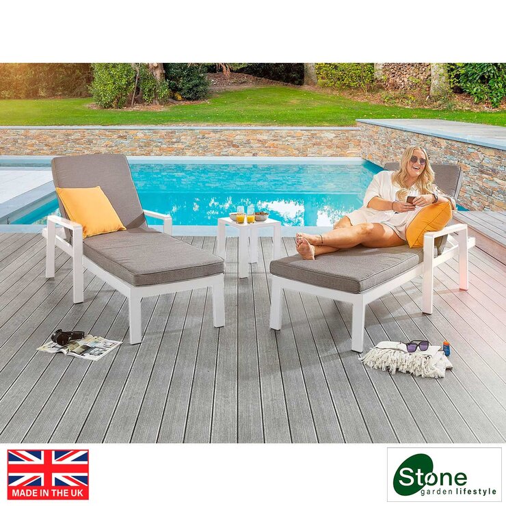 Stone Garden 3 Piece Lounger Set in White Stone Garden 3 Piece Lounger Set in White