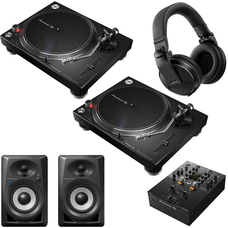 Pioneer DJ Bundle, 2x PLX500 Turntable with DJM250MK2 Mixer, 2x DM40