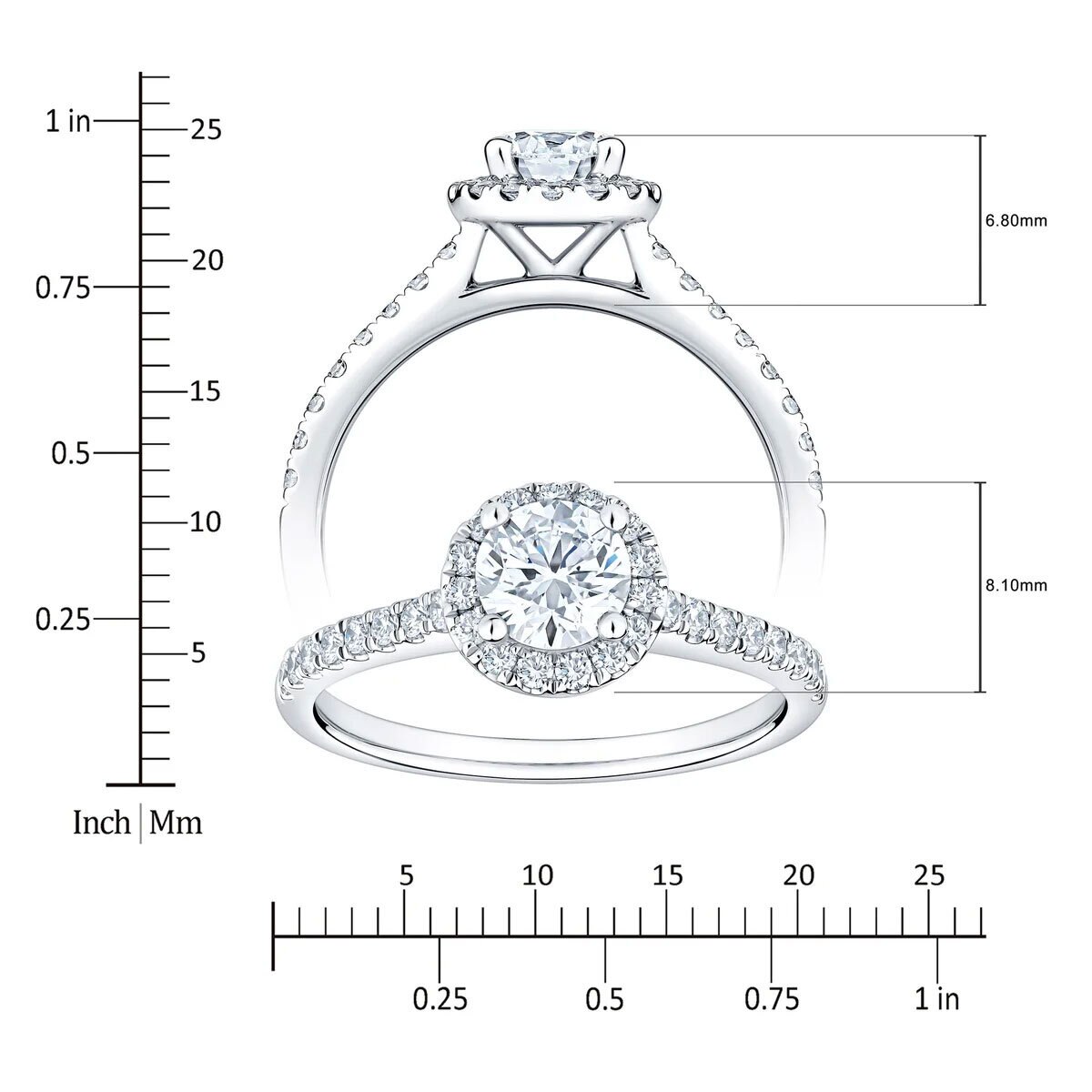 1.00ctw Round Brilliant Cut Diamond Halo Ring,14ct White Gold