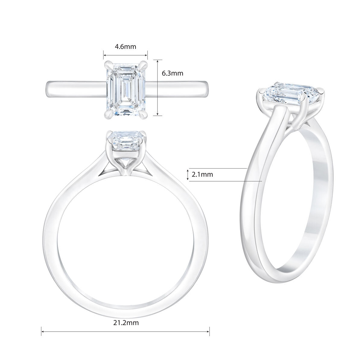 1.00 cwt Emerald Cut DIamond Solitaire Ring, Platinum