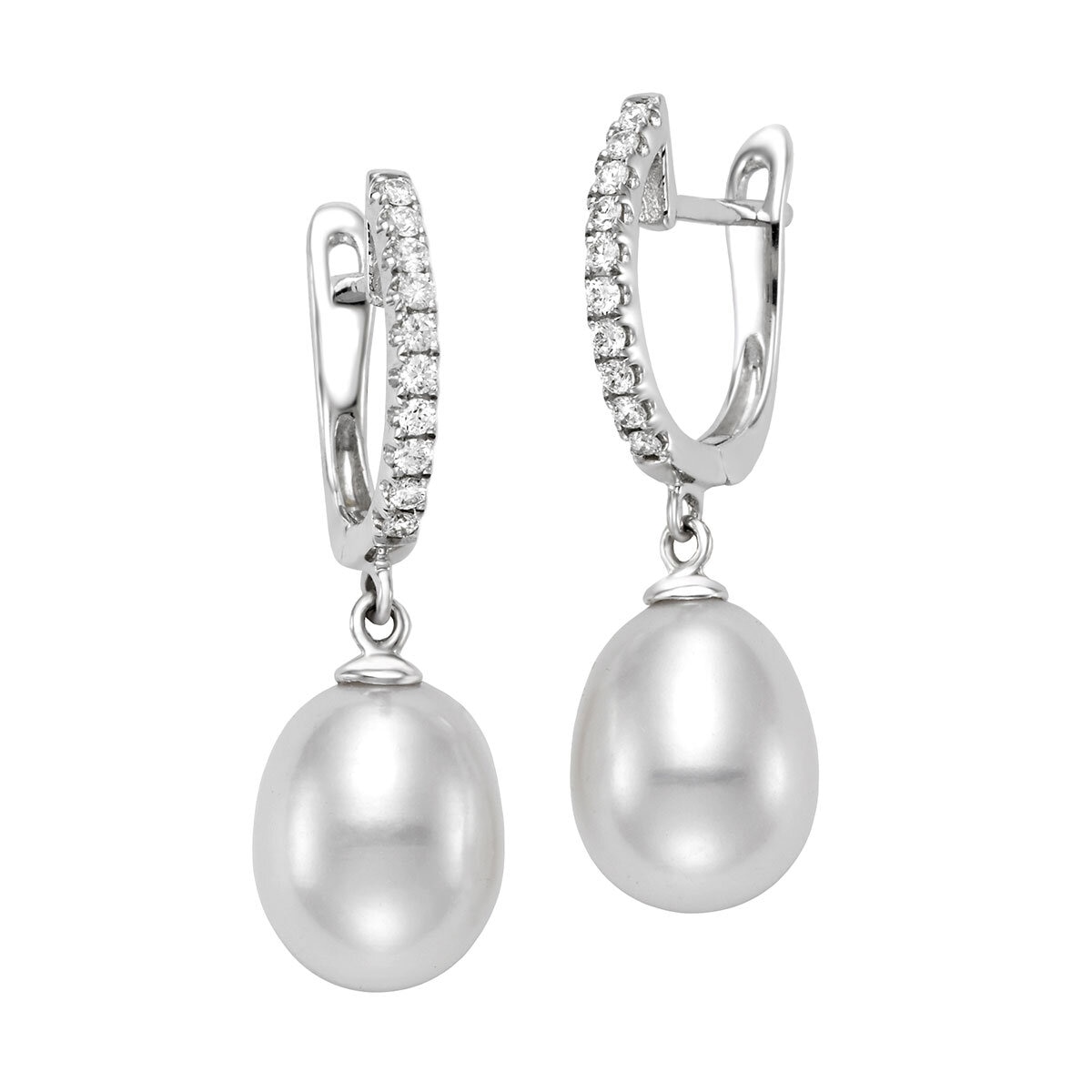 8.5 – 9mm Cultured Freshwater Pearl and 0.18ctw Diamond Earrings