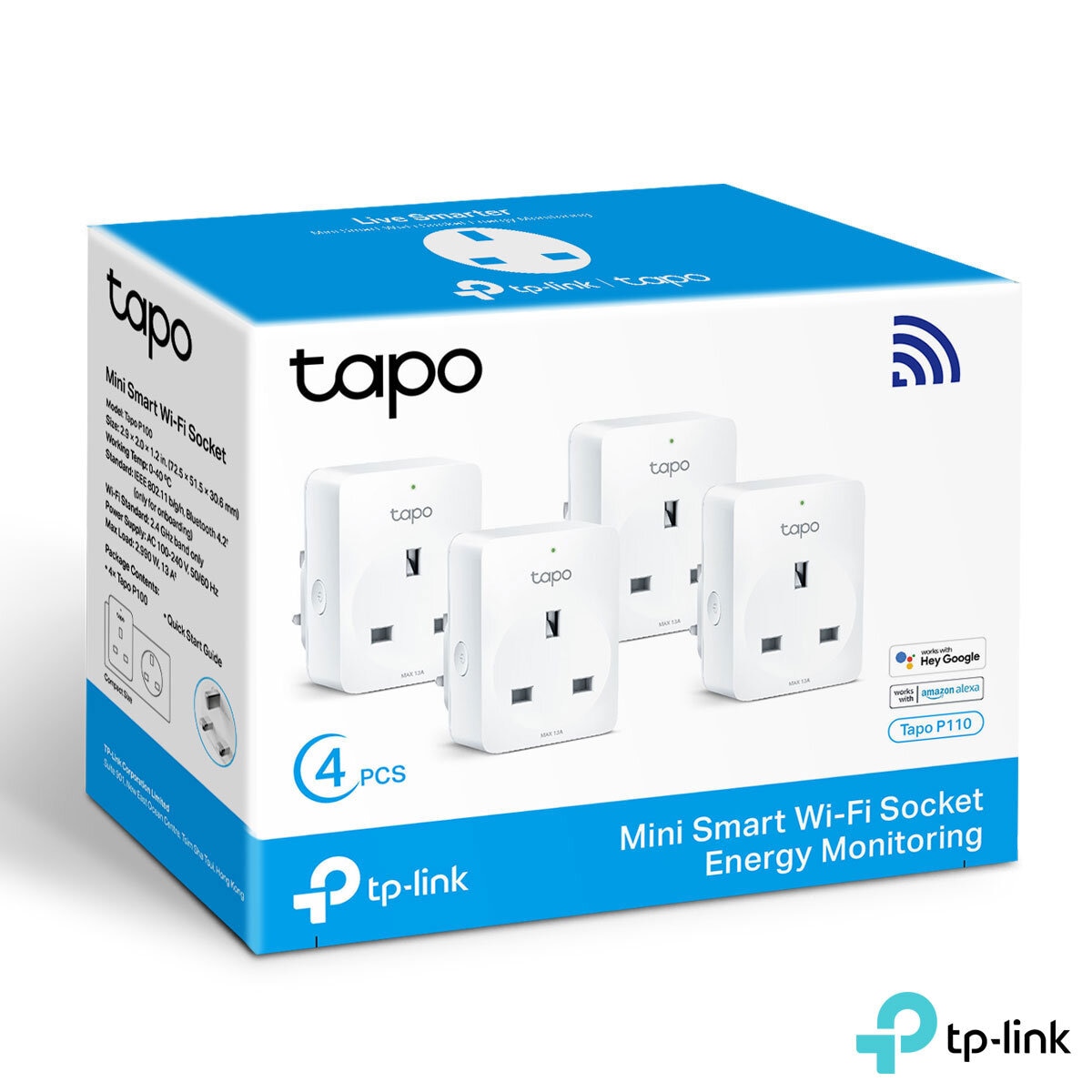 TP-Link Tapo P110 Mini Smart Wi-Fi Socket with Energy Monitoring - 4 Pack