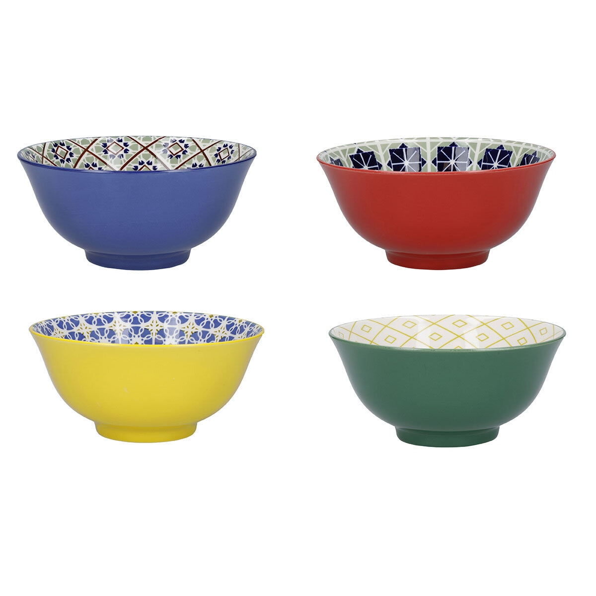 Patterned Stoneware Bowls, 4 Pack